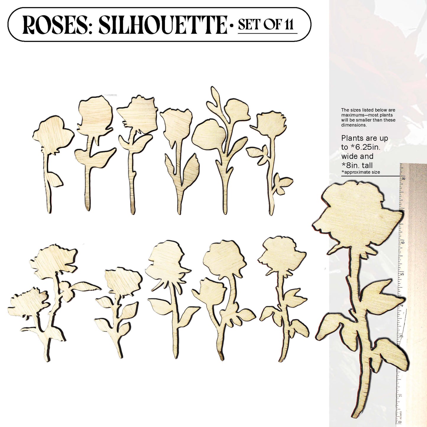 Laser Cut Wooden Rose Flowers