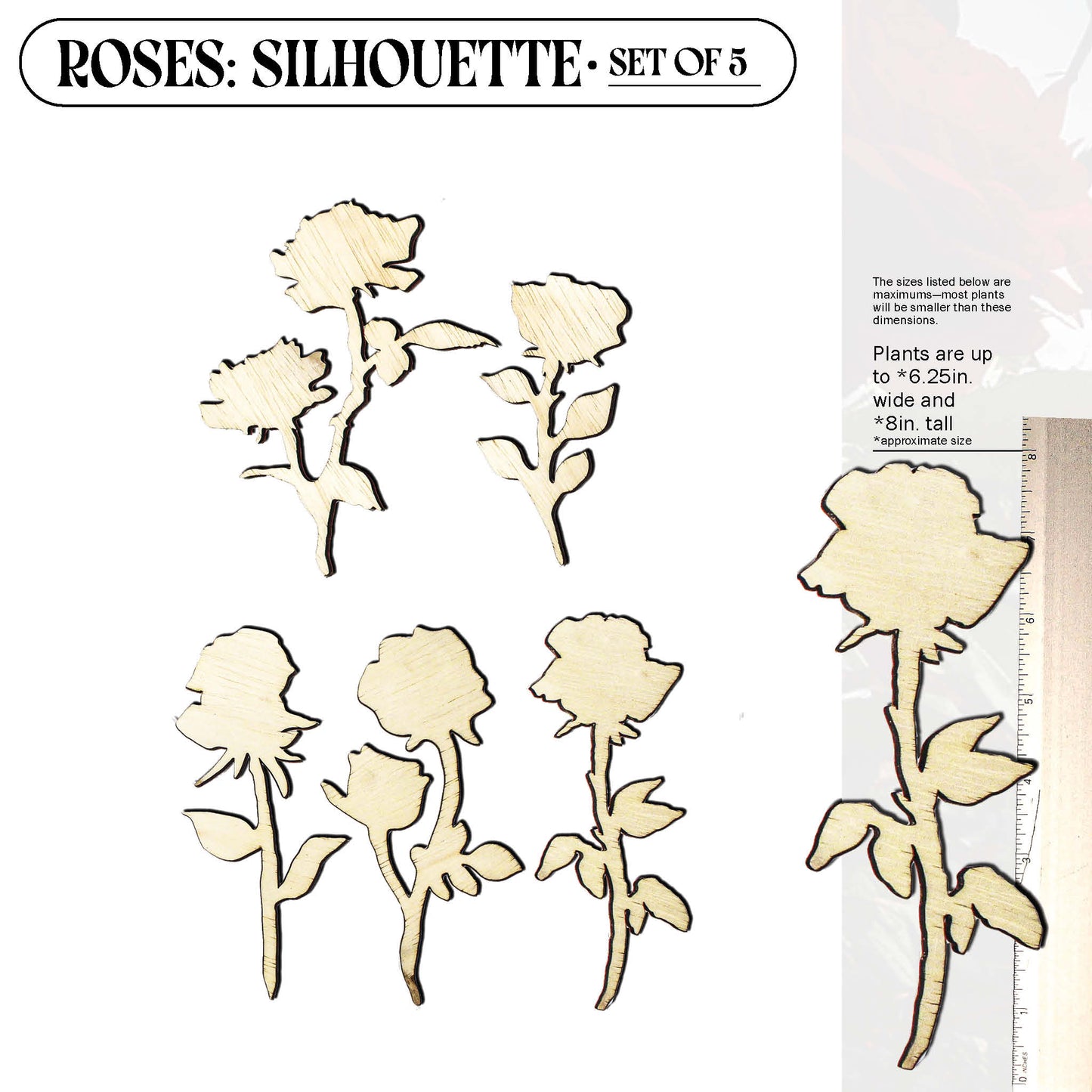 Laser Cut Wooden Rose Flowers