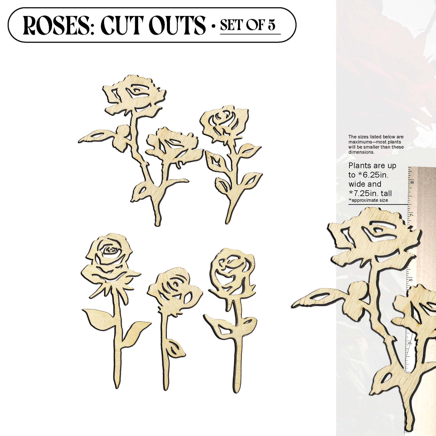 Laser Cut Wooden Rose Flowers